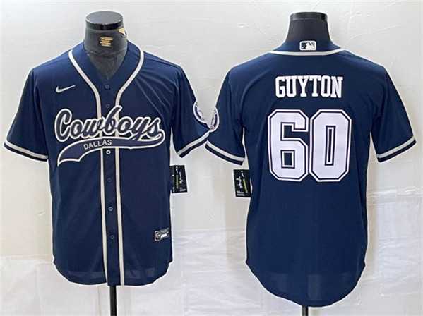Mens Dallas Cowboys #60 Tyler Guyton Navy Cool Base Baseball Stitched Jersey